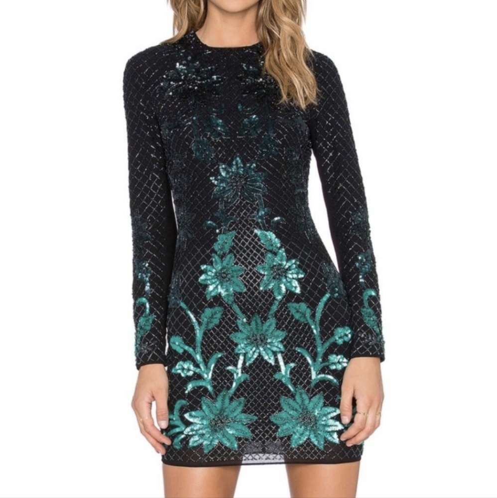 Black and green sequence party dress